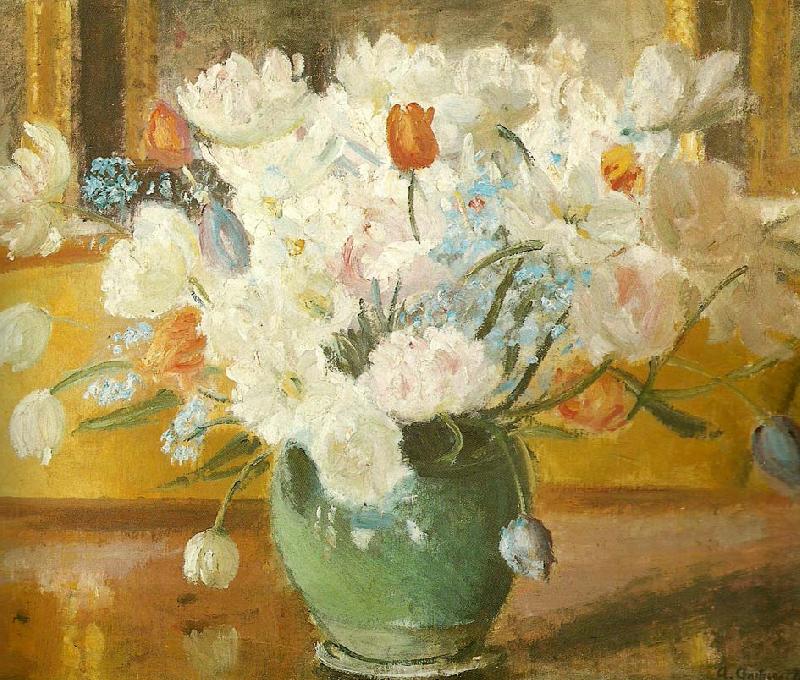 Anna Ancher tulipaner i gron vase oil painting picture